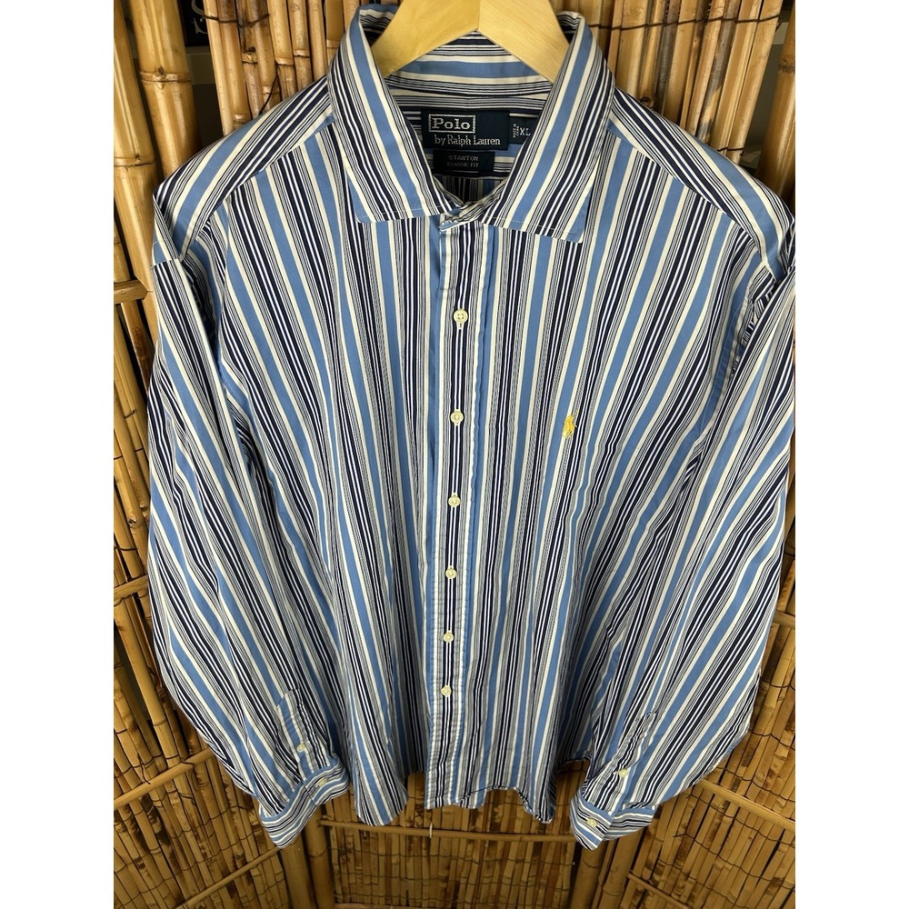 Polo Ralph Lauren Stanton Classic Fit Men's Long Sleeve Blue White Stripe XL - Picture 3 of 12